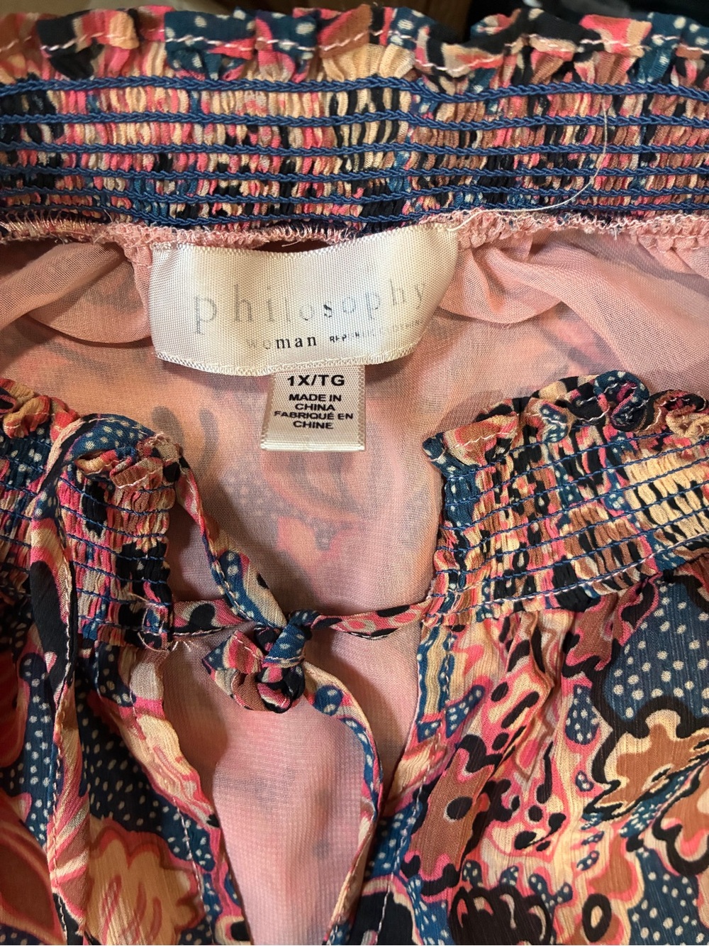 Philosophy Pink & Navy Floral Ruffle Sleeve Blouse - Picture 2 of 6